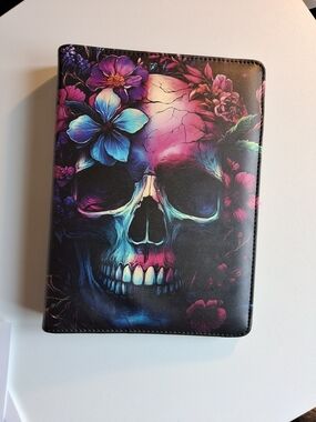 Floral Neon Skull A5 Binder - Vibrant Blue & Pink